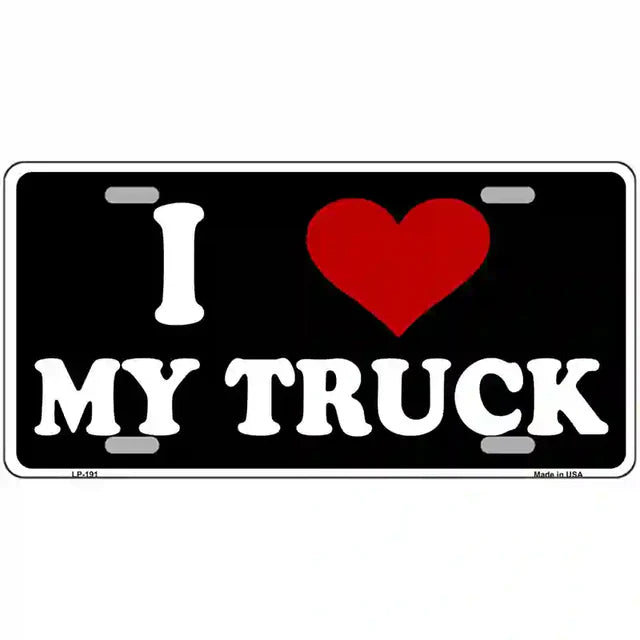 I Love My Truck Black Metal Novelty License Plate