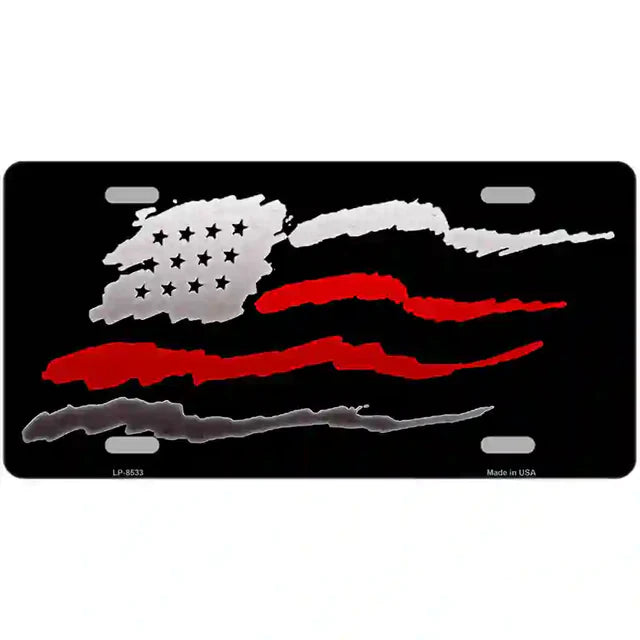 American Flag Thin Red Line Metal Novelty License Plate