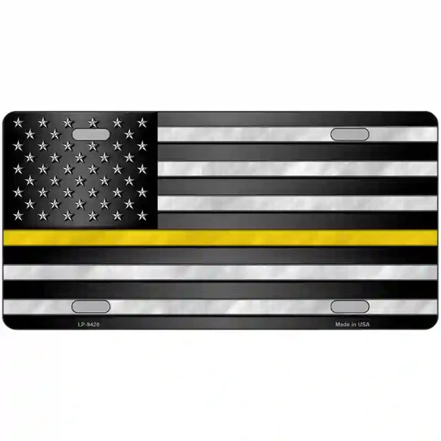 American Flag Thin Yellow Line Novelty Metal License Plate