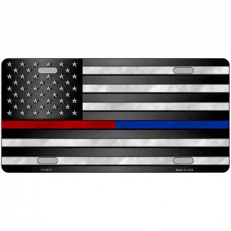 American Flag Police / Fire Novelty Metal License Plate